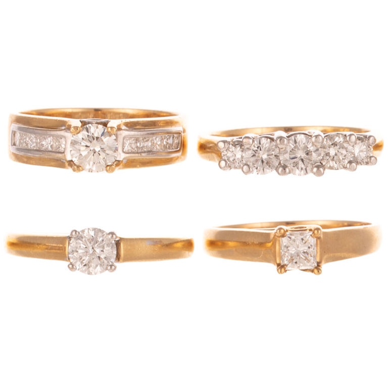 Four 14k Yellow Gold Diamond Rings