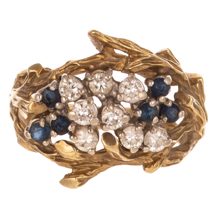 18k Yellow Gold Sapphire and Diamond Dome Ring
