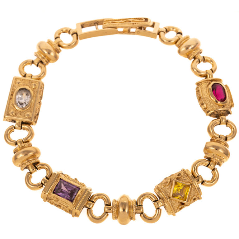 14k Yellow Gold Multi-Gemstone Link Bracelet