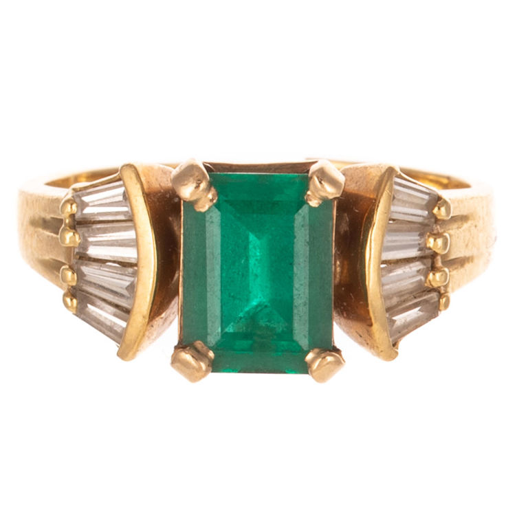 18k Yellow Gold Emerald and Diamond Ring