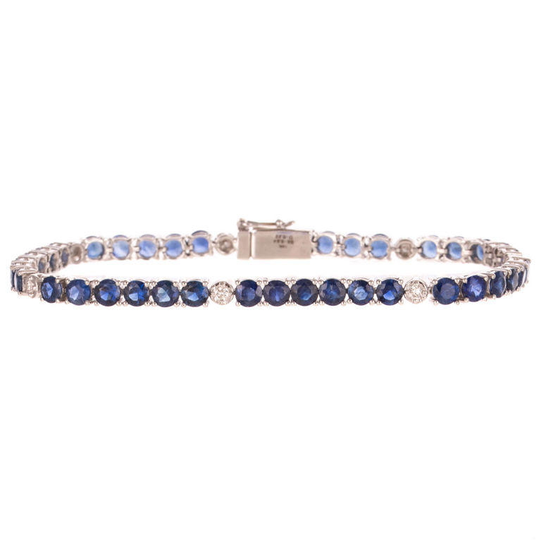 14k White Gold Sapphire and Diamond Line Bracelet