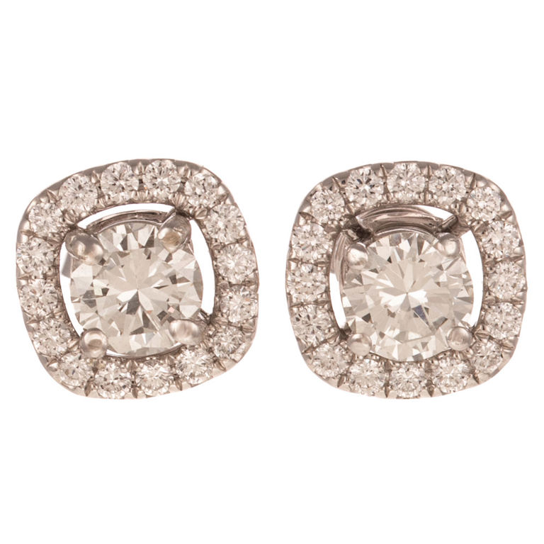 18k White Gold Diamond Stud Earrings With Jackets