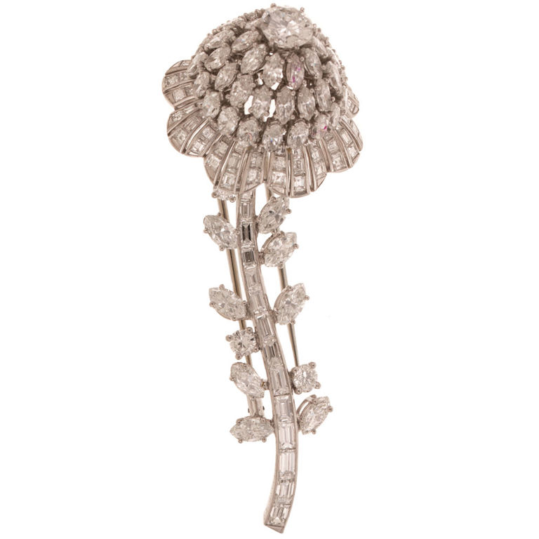 Platinum Diamond Flower Brooch