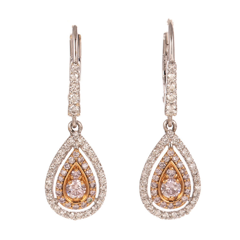18k White and Rose Gold Diamond Drop Earrings