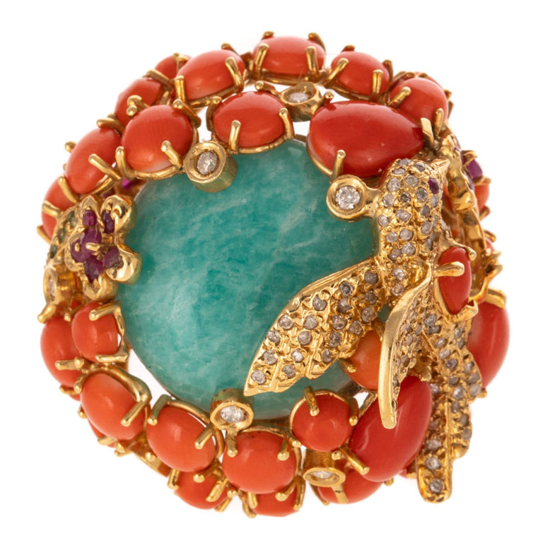 18k Yellow Gold Gemstone Cocktail Ring