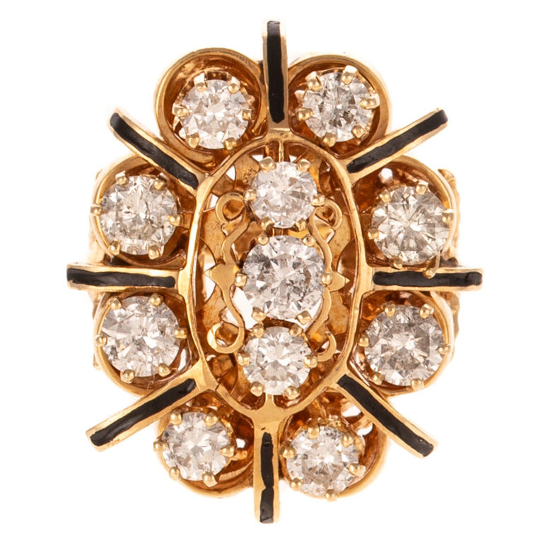 14k Yellow Gold Diamond and Enamel Cocktail Ring