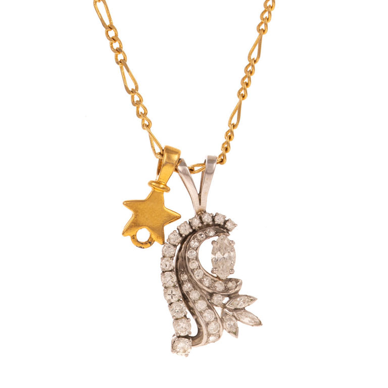 Platinum and Gold-Plated Diamond Pendant Necklace