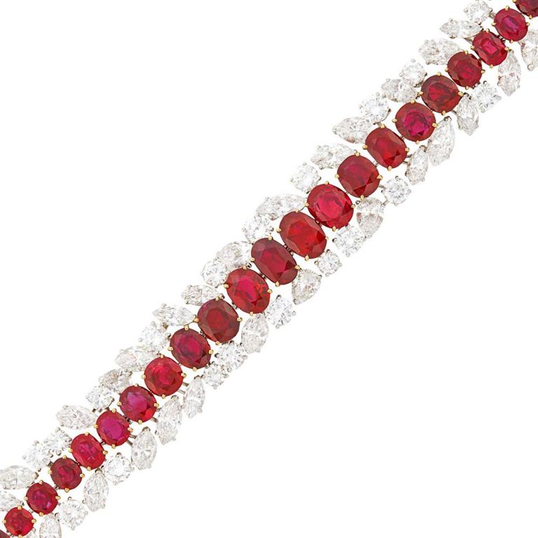 Platinum Gold Ruby and Diamond Bracelet