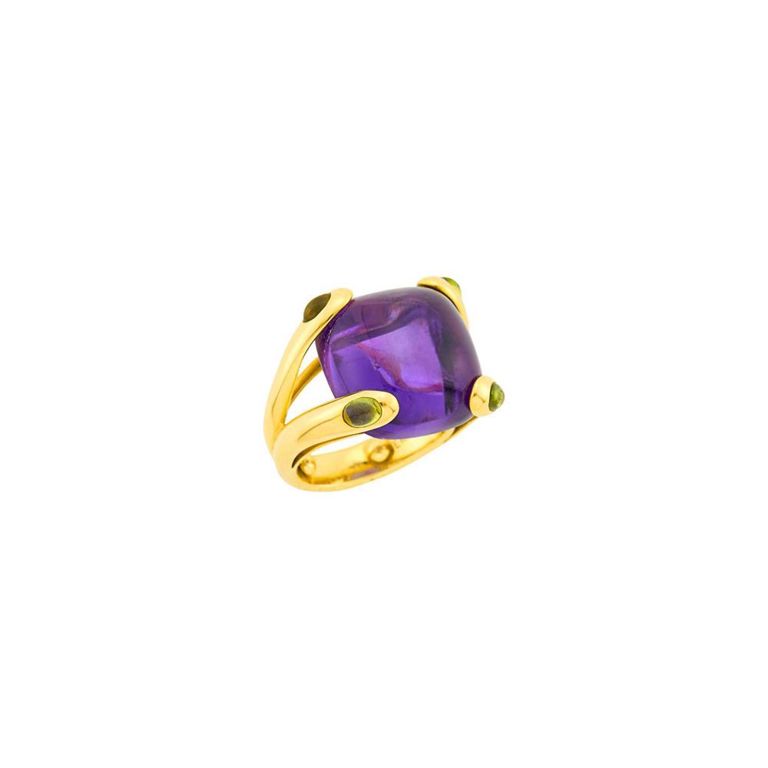 18k Gold Amethyst and Peridot Ring