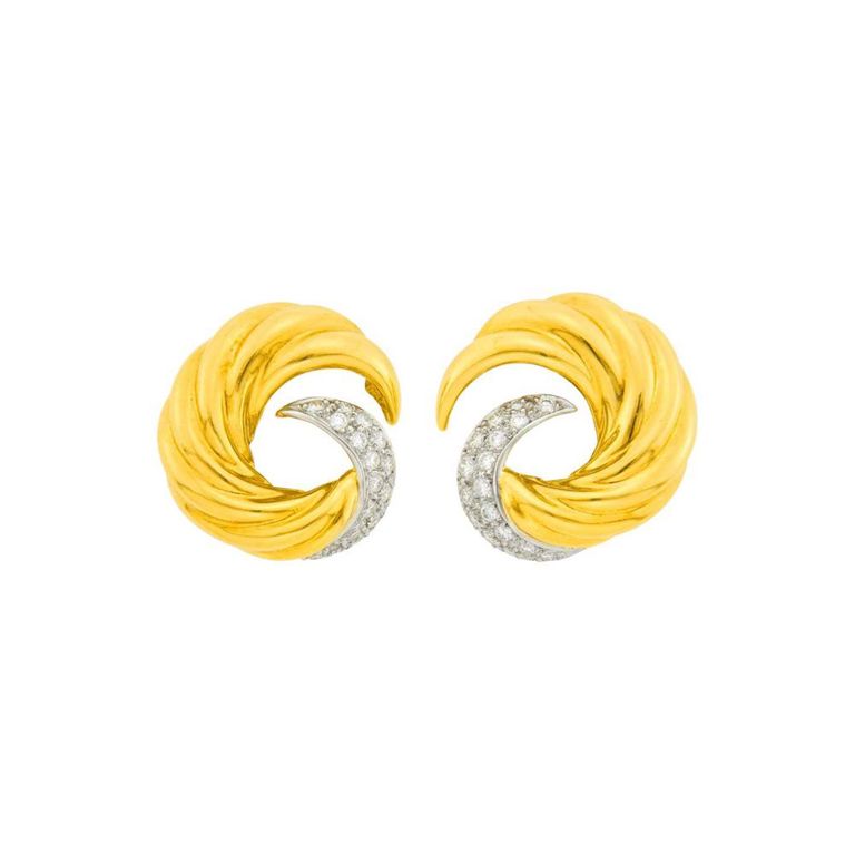 Pair of Platinum and Gold Diamond Earclips