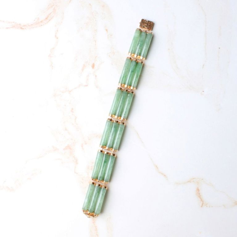 14k Yellow Gold Jade Link Bracelet