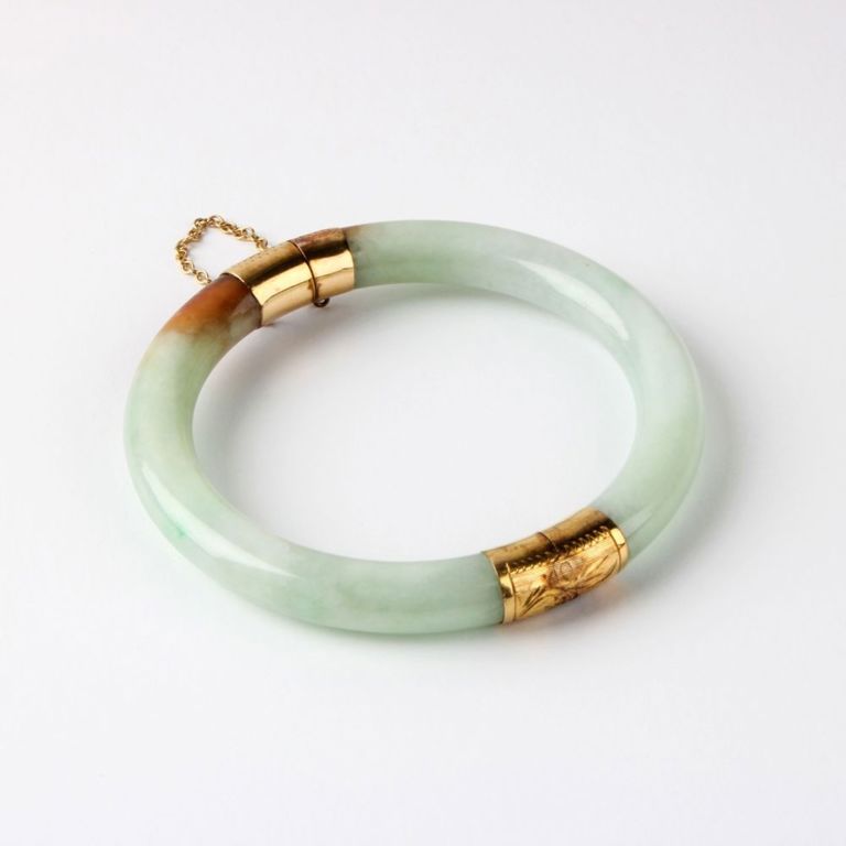 14k Yellow Gold and Jade Bangle Bracelet