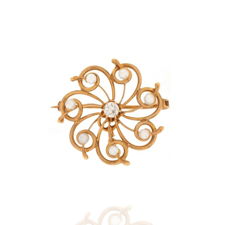 14k Yellow Gold Diamond and Pearl Pendant/Brooch