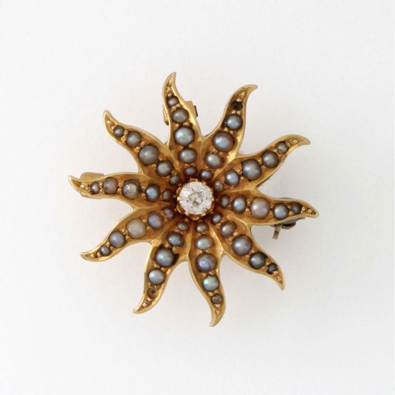 14k Gold Diamond and Pearl Pendant/Brooch