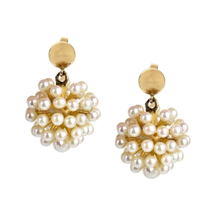 14k Yellow Gold Pearl Starburst Pendant Earrings