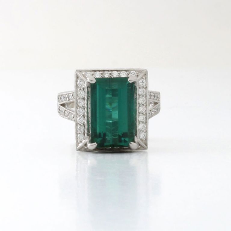 18k White Gold Tourmaline and Diamond Ring