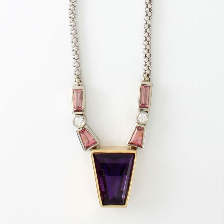 18k Two-Tone Gold Gemstone Pendant Necklace