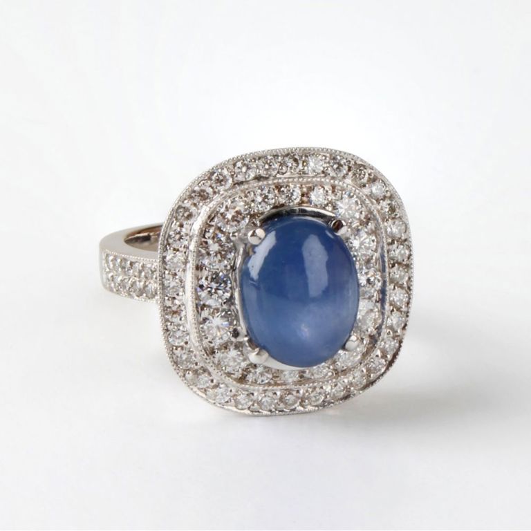 18k White Gold Star Sapphire and Diamond Ring