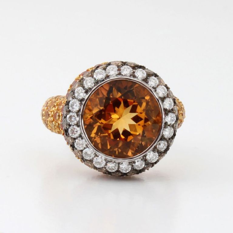 18k White Gold Citrine, Sapphire and Diamond Ring