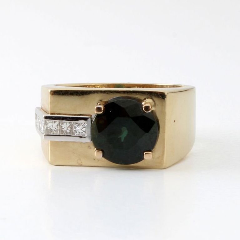 18k Two-Tone Gold Sapphire and Diamond Ring