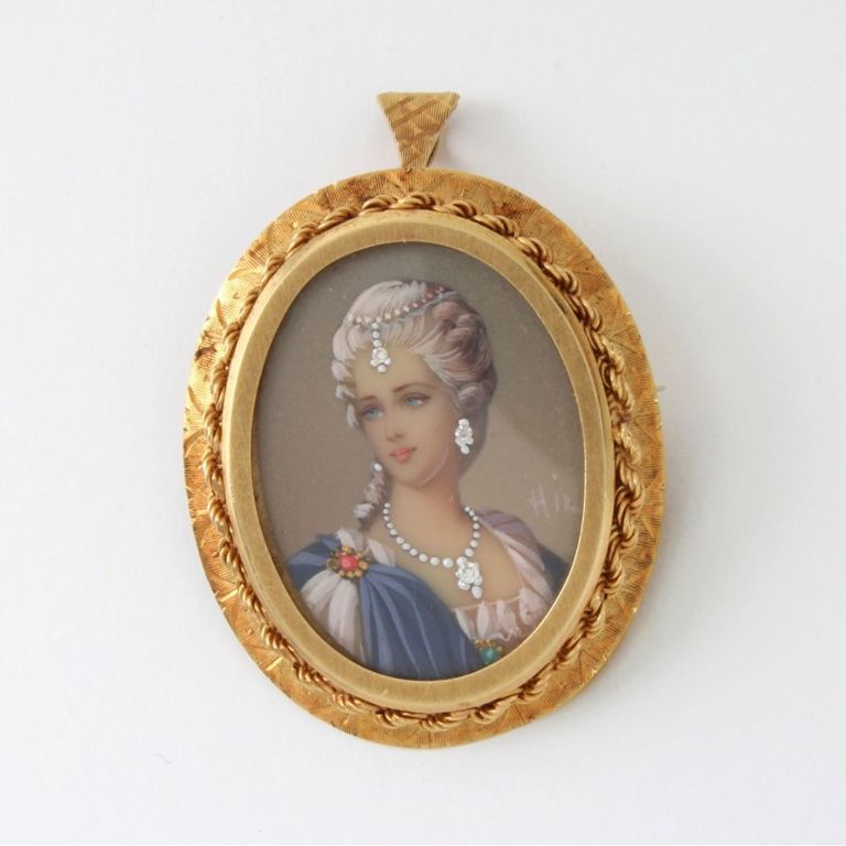 18k Yellow Gold Portrait Miniature Pendant/Brooch