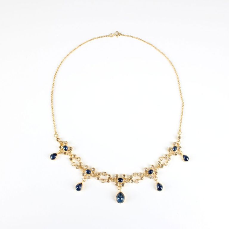 Vermeil and 14k Gold Sapphire and Diamond Necklace