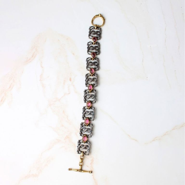 14k Gold and Silver Amethyst and Sapphire Bracelet