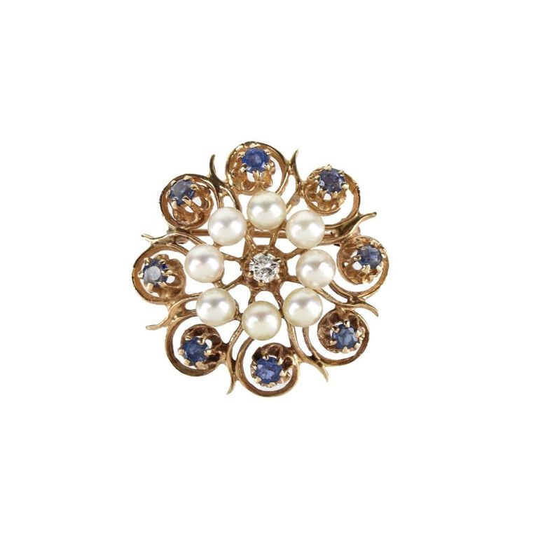 14k Yellow Gold Gemstone Pendant/Brooch