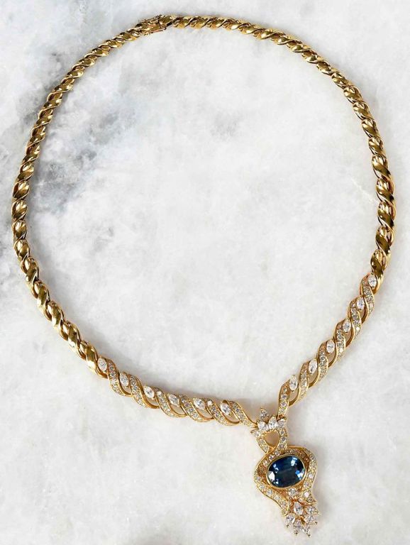 18k Gold Sapphire and Diamond Necklace