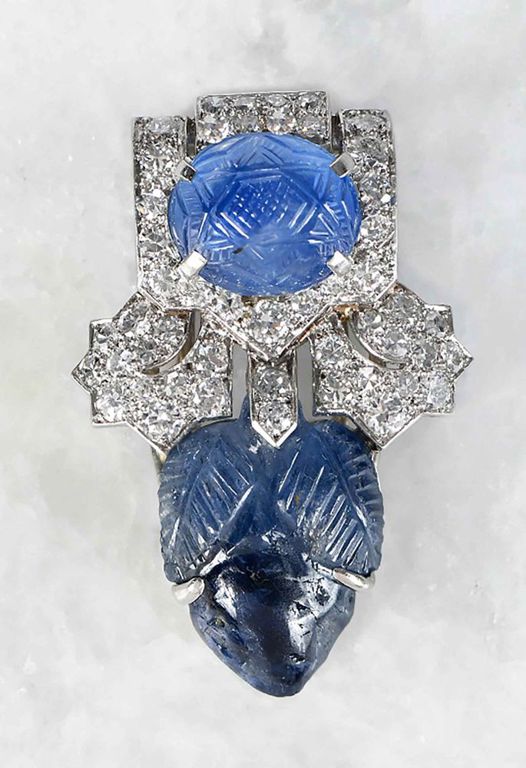 Platinum Sapphire and Diamond Brooch