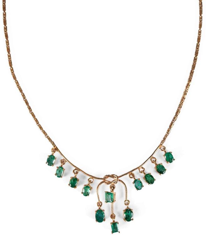 14k Yellow Gold Emerald Necklace