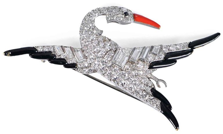 Platinum Diamond and Enamel Brooch