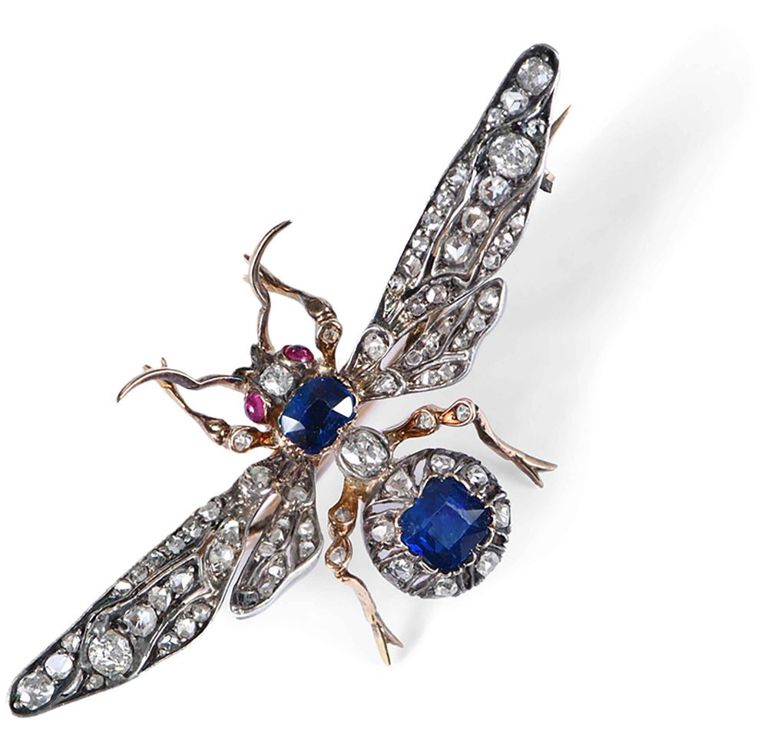 Sapphire, Diamond and Ruby Brooch