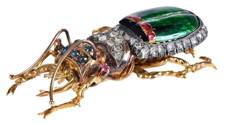 Enamel, Sapphire and Diamond Brooch