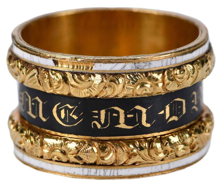 22k Gold Enamel Mourning Ring