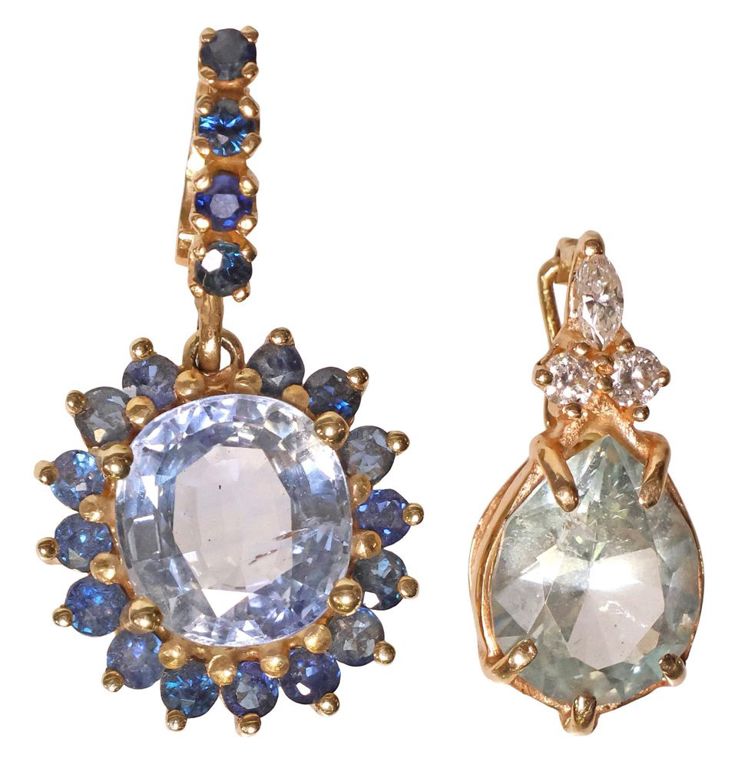 Set of 2 14k Gold Sapphire and Diamond Pendants