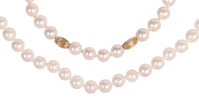 Set of 2 14k Gold Pearl Necklace and Bracelet