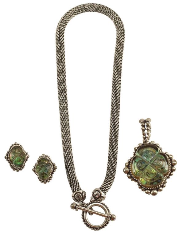 Quartz and Abalone Necklace and Earrings
