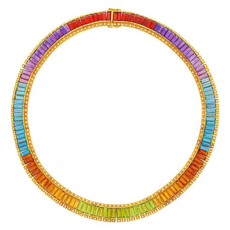 Colored Stone and Diamond Necklace