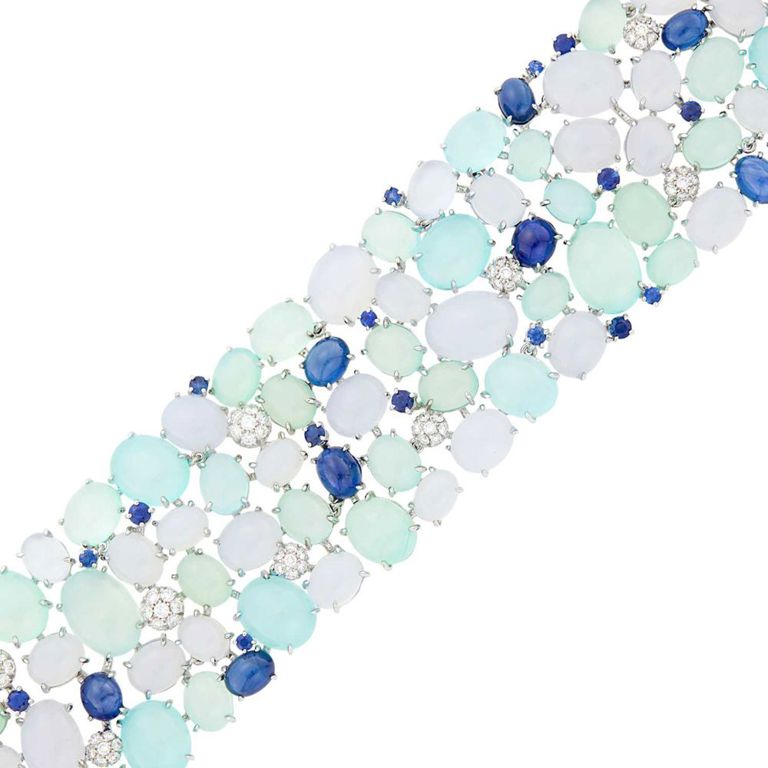 Chalcedony, Sapphire and Diamond Bracelet