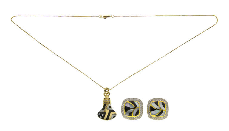 Gemstone and Diamond Pendant and Earrings