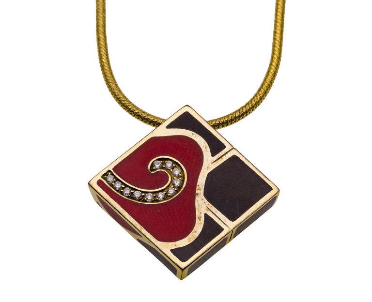 18k Gold Enamel and Diamond Pendant Necklace