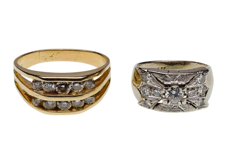 Two 14k Gold Diamond Rings