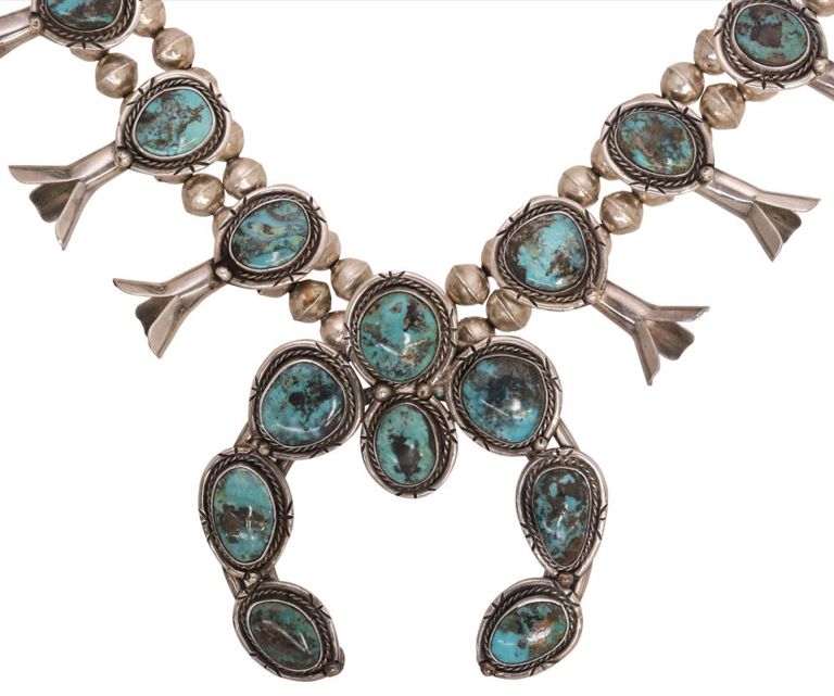Silver Turquoise Squash Blossom Necklace