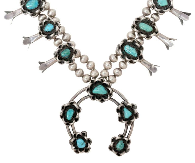 Silver Turquoise Squash Blossom Necklace