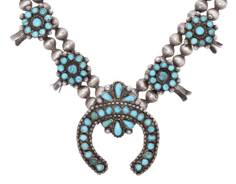 Silver Turquoise Squash Blossom Necklace