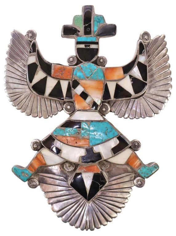 Silver Turquoise and Jet Pendant Brooch