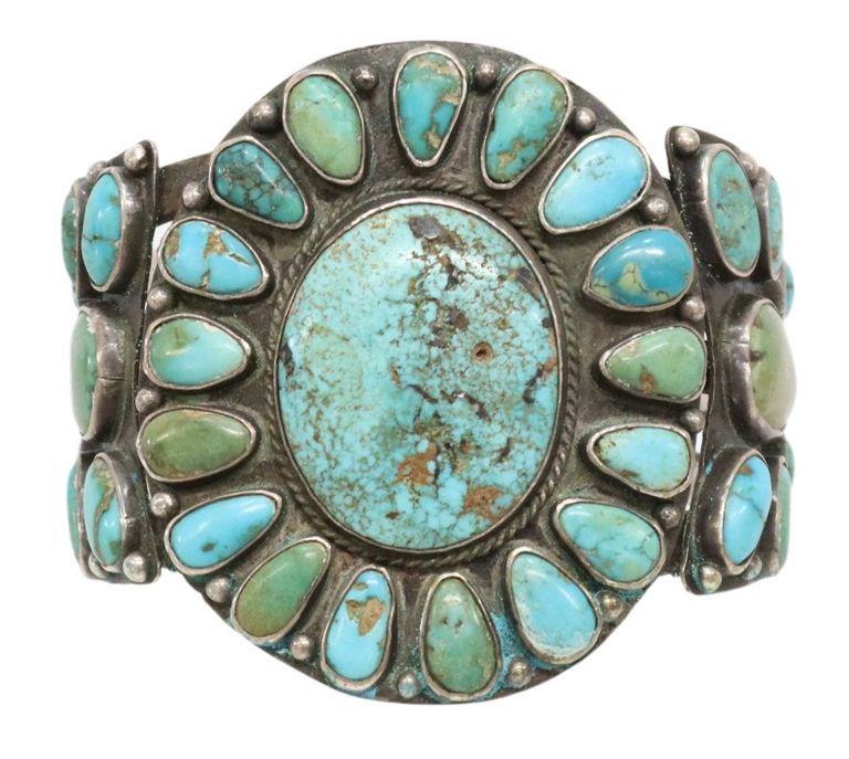 Silver Turquoise Cluster Bracelet