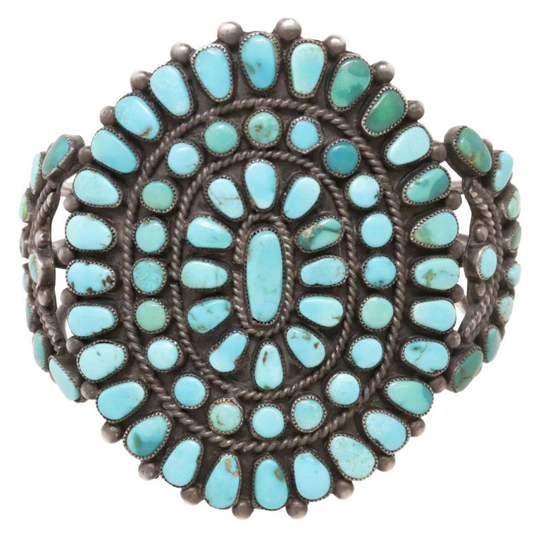 Silver Turquoise Cluster Cuff Bracelet