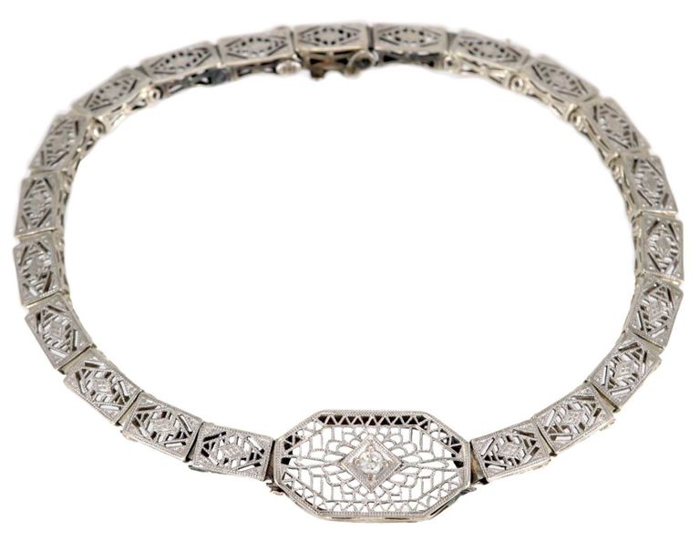 14k White Gold Diamond Filigree Bracelet